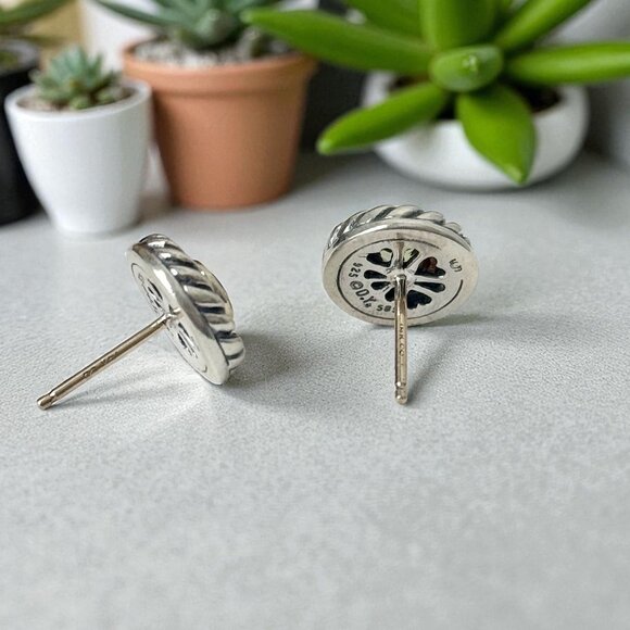 David Yurman Sterling Silver 14K Gold Green Peridot Cookie Cable Stud Earrings - Picture 6 of 6